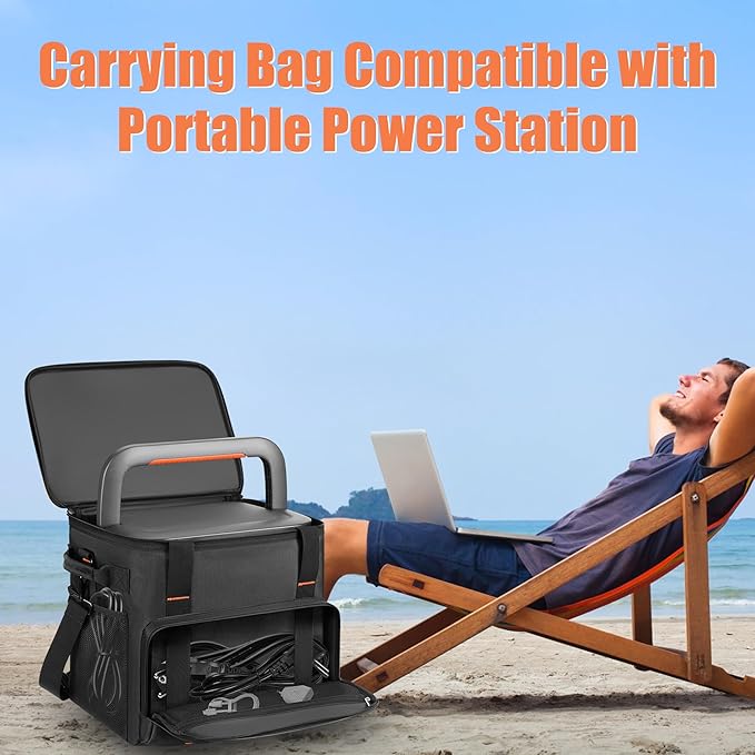 Portable Station Bag Compatible with Jackery Explorer 2000 v2/ 2000/ 2000 Pro/1000 Plus/ 1500/ 1500 Pro/ BLUETTI Elite 200 V2, Padded Travel Carrying Bag with Large Accessory Pocket & Shoulder Strap