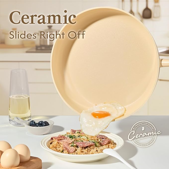 CAROTE Ceramic Cookware Set Nonstick, 9pcs Pots and Pans Set Non stick, Non-Toxic & PFAS-Free,Dishwasher, RV/Camping Cookware Set,Sauce Pan with Lid, Yellow