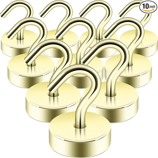 Neosmuk Magnetic Hooks, Cruise Ship Essentials, 40lb+ Heavy Duty Magnetic Hooks for Cruise Cabins, Refrigerator, Grill, Hanging, and Travel | Extra Strong Must-Haves Magnet Hook,Gold,Pack of 10