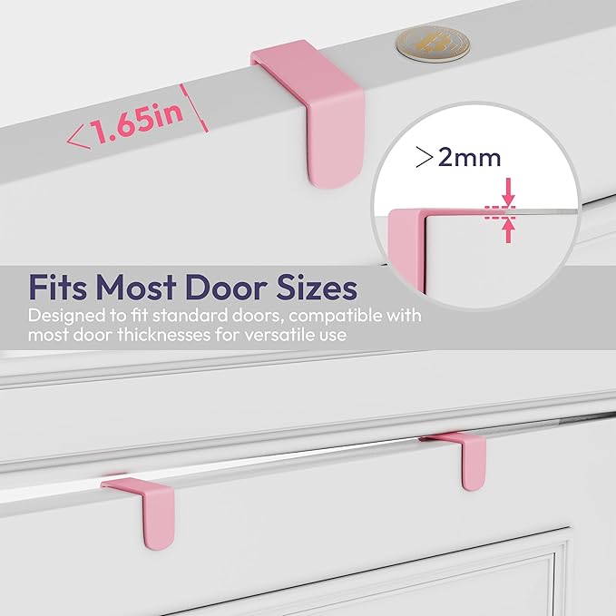 SWTYMIKI Over The Door Hooks Organizer - Multi-Functional Door Hanger with 16 Hooks & 2 Mesh Baskets, Long Coat Rack for Bathroom, Bedroom, Living Room, Home Storage Organizer, Pink