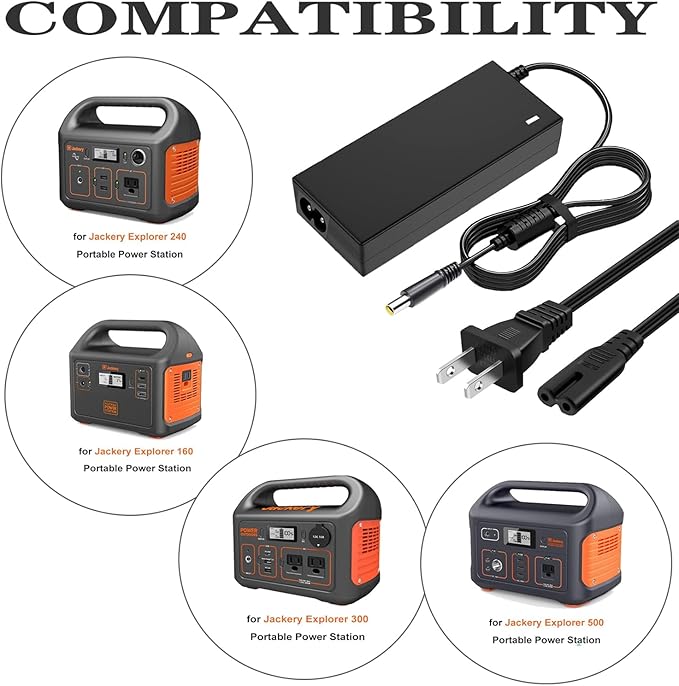 24V Charger for Jackery Portable Power Station Explorer 160 240 300 500 550 E300 E500 E550 Solar Generator 167Wh 240Wh 293Wh 518Wh Lithium Battery Charging Cord，24V 90W AC Adapter Charger