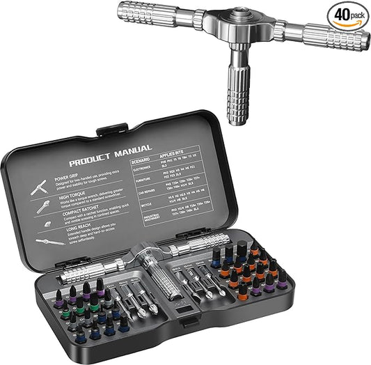 LIFEGOO Ratchet Screwdriver Set: 40 in 1 Magnetic Screwdriver Sets, DIY Combination Flexible Shaft Precision Screwdriver Kit with S2 Steel Bits for Electronics & Furniture Assembly, Bicycle Tools