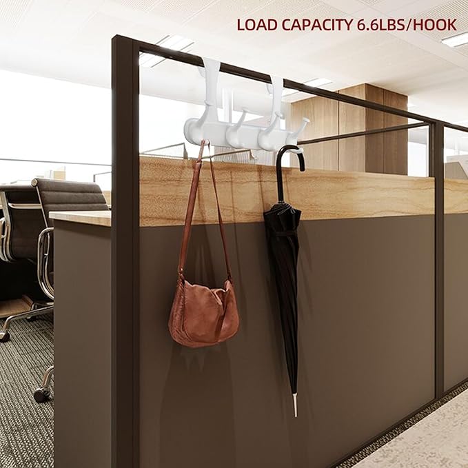 Lekarf Over The Door Coat Hook Kit, 1PC 4 Dual Hooks Rack + 2PC Dual Head Hook, White PP Material for Living Room, Bedroom, Bathroom, Wardrobe, Fitting Room, Office