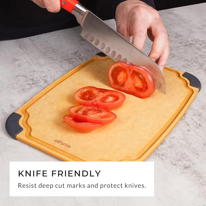 Elihome Essential Series 2-in1 Wood Cutting Board Set for Kitchen, Wooden Board for Chopping Vegetables, Bread, Cheese, Meat, Salad, Bread Board for Countertop, Butcher Block, Non-Slip
