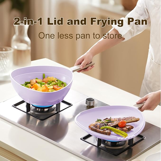 Multi-Purpose 3-in-1 Ceramic Saucepan with Skillet Lid & Steamer, 3QT Nonstick Sauce Pan Features Dual Strainers, Space-Saving Nesting, All Stove & Dishwasher Safe