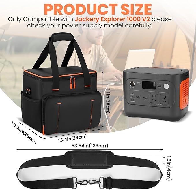 Portable Power Station Carrying Bag Compatible with Jackery Explorer 1000 V2, Portable Carrying Bag with Adjustable Shoulder Strap, Travel Carrying Case for Camping Essentials