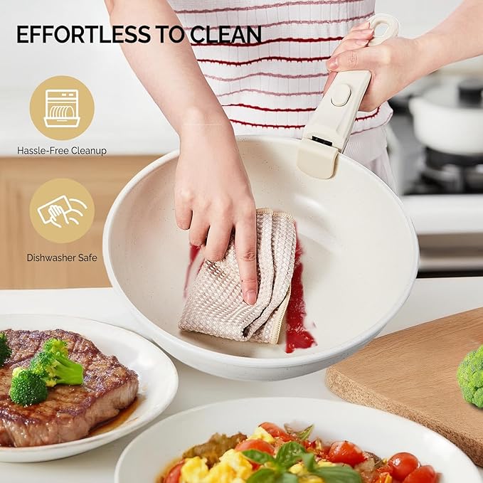Bonnlo 22 Pcs Nonstick Pots and Pans Set with Lids, Kitchen Cookware Set with Detachable Handle Include Saucepan, Frying and Saute Pan, PFAS PFOA & PFOS Free, RV Induction, Aluminum, Cream White