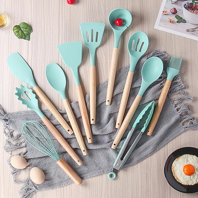 Kitchen Utensils Set,19 Pcs Cooking Tools and Knives Set,Cutting Board, Silverware Set, with Utensil Holder Precision Cutting and Organized Dining Kitchen Tool (Teal)