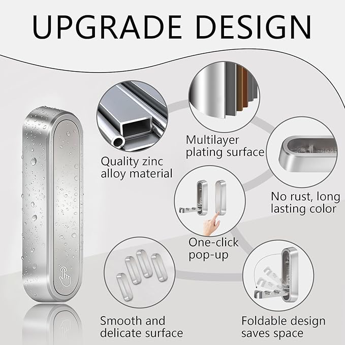 2PCS Foldable Wall Hooks, Heavy Duty Zinc Alloy Folding Wall Hooks,Folding Coat Hooks, Flip Down Hook for Hanging Coats, Bags, Hats, Cooking Utensil, Bathrobes, Keys (Silver)