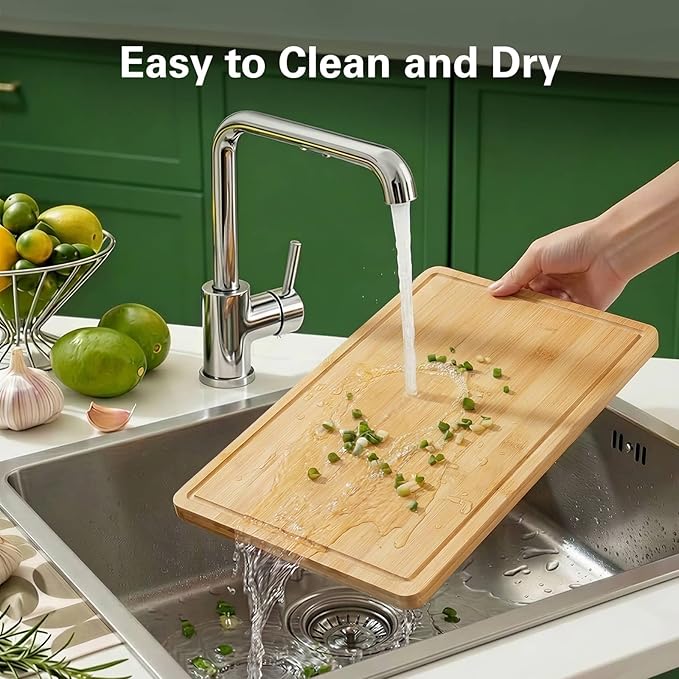 Zarler Bamboo Cutting Boards for Kitchen, 15.5x10.5 Durable Wood Cutting Board with Juice Grooves and Handles, Wooden Chopping Board for Meal Prep, XL Size, Ideal Kitchen Gift