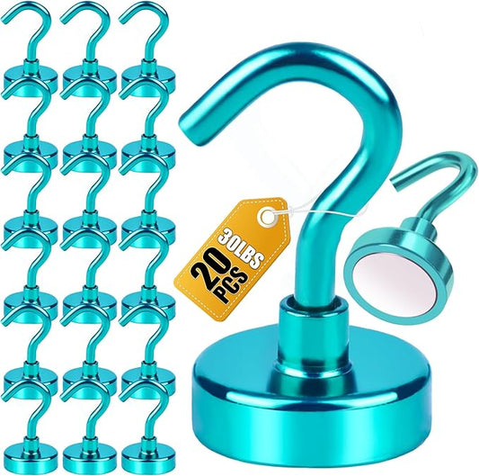 DIYMAG Magnetic Hooks, 30Lbs Strong Heavy Duty Cruise Magnet S-Hooks for Classroom, Fridge, Hanging, Cabins, Grill, Kitchen, Garage, Workplace and Office Etc, (20 Pack-Green)