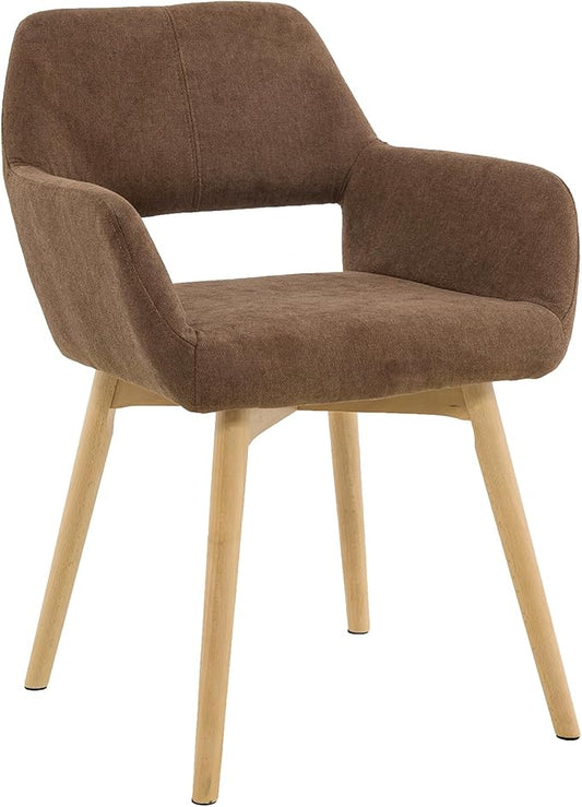 Desk Chair No Wheels Vanity Chair Comfy Accent Chair for Living Dining Room Bedroom Home Office Mid Century Modern Upholstered Armchair Sofa Chair (Brown, 1)