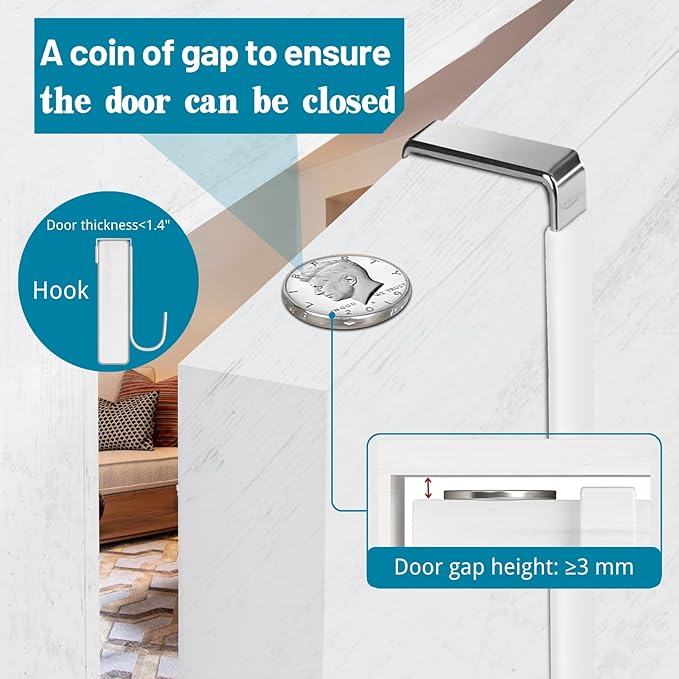 Over The Door Hooks, 4 Pack Steel Door Hangers Hook w/Rubber Coating, Fit 0.7''-1.4'' Door Width, Organizer for Living Room, Bedroom, Bathroom, Kitchen Hanging Clothes, Towels, Hat, Bag