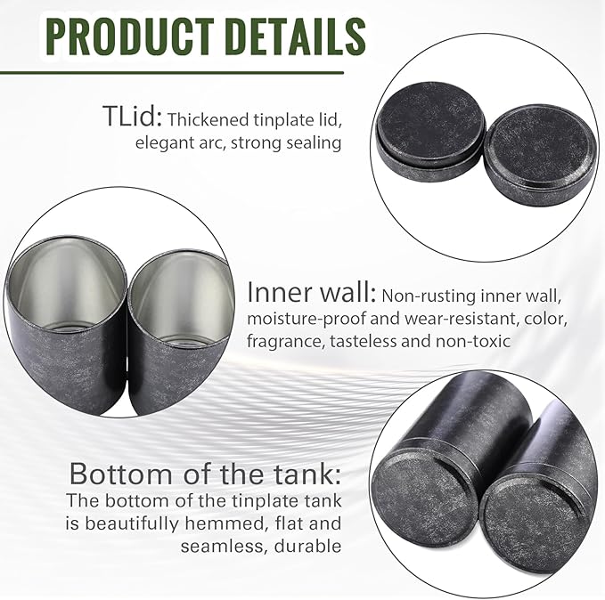 meekoo 18 Pcs Tea Tins Canister for Loose Tea 6 oz Airtight Tea Tins Bulk with Lids Metal Tea Jars Small Round Storage Containers for Travel Business Coffee Cans Candy Spices Herbs Kitchen(Black)