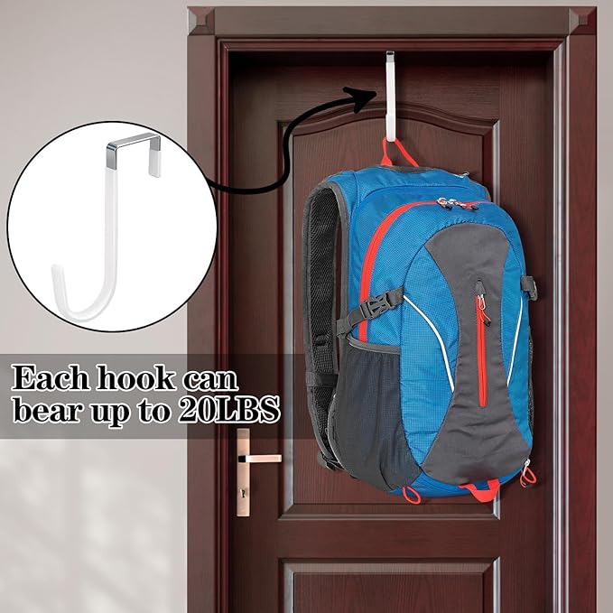 10 Pack Over The Door Hook, Door Hooks, White Rubber Surface Prevent Scratch Door Hanger Hooks for Bathroom, Living Room, Kitchen, Hanging Clothes, Towels, Bags