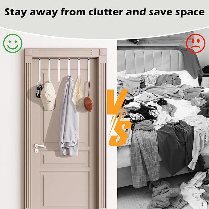 8 Pack Over The Door Hooks, Multicolor High Load-Bearing Metal Single Door Hooks for Hanging,Towels,Clothes, Bathroom,Living Room,Kitchen (White,Black)