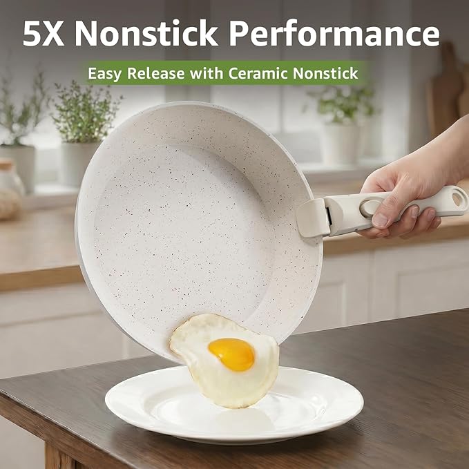 19-Piece Pots and Pans Set Non Stick, Ceramic Cookware Set with Removable Handles, PFAS-Free,Induction Compatible Dishwasher Safe,Stackable Space-Saving for Apartment or RVs