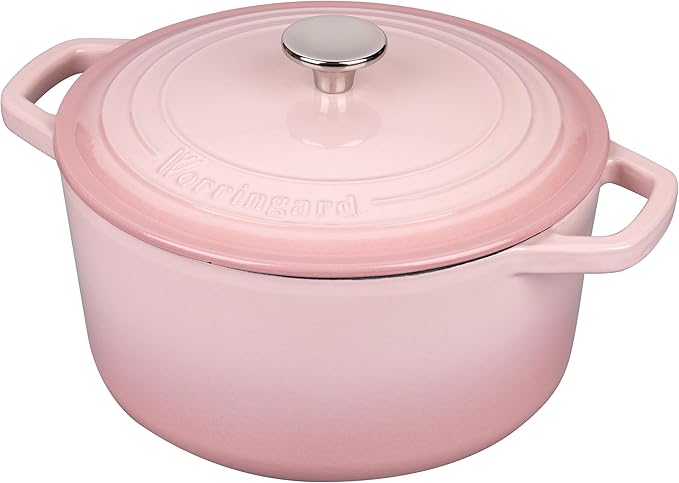 VORRINGARD Enameled Cast Iron Dutch Oven Pot with Lid, for Bread Baking, Round Bread Oven- include Sourdough Bread Baking Supplies set, 4.5QT, Pink