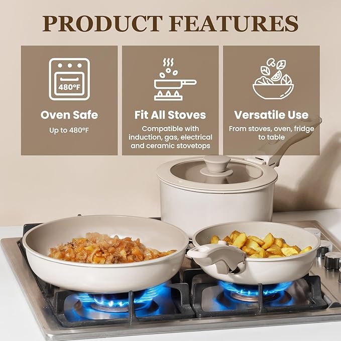 KIKCOIN Nonstick Pots and Pans Set, 20 Pack Cookware Set with Detachable Handle, Induction RV Kitchen Cooking Set with Removable Handle, Frying Pans - Dishwasher/Oven Safe, PFOA Free