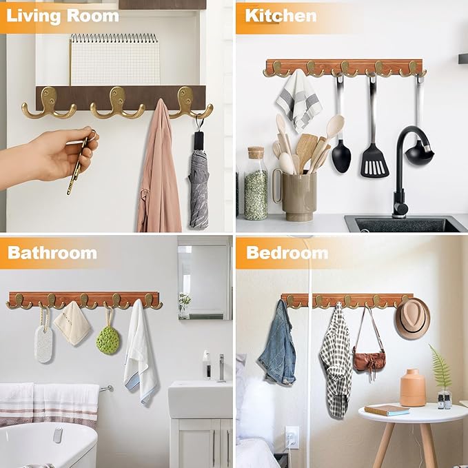 25 Pack Coat Hooks Wall Hooks for Hanging, Heavy Duty Double Prong Metal Hook Wall Mounted for Living Room, Bathroom, Kitchen, Bedroom for Coat, Bag, Scarf, Towel, Hat, Key, Cup (Bronze)