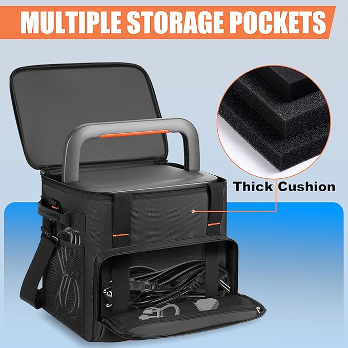 Portable Station Bag Compatible with Jackery Explorer 2000 v2/ 2000/ 2000 Pro/1000 Plus/ 1500/ 1500 Pro/ BLUETTI Elite 200 V2, Padded Travel Carrying Bag with Large Accessory Pocket & Shoulder Strap