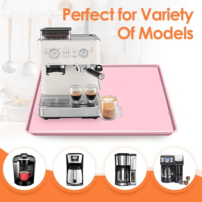 TOHONFOO Silicone Coffee Maker Mat with Lip, 19.7'' x 15'' Heavy Duty Coffee Maker Mat for Countertops, Coffee Tray Fit Under Coffee Machine Appliance Automatic Machines Espresso Accessory, Pink