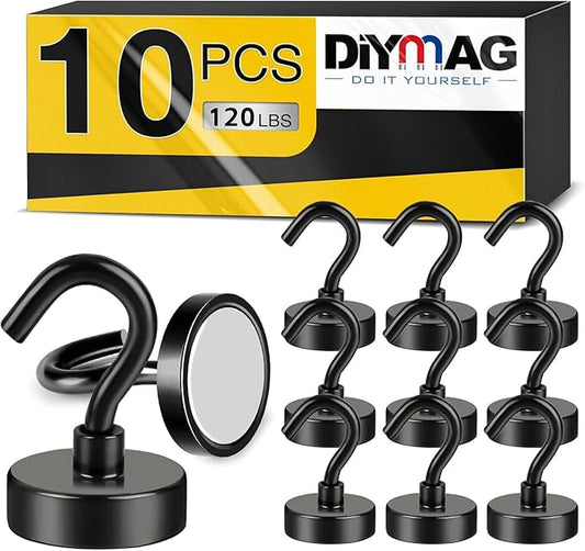 DIYMAG Magnetic Garage Hooks 10 Pack, 120lbs 2026 Cruise Cabin Ship Essentials Hook Heavy Duty Strong Magnets Fridge for Classroom Wall Mount Kitchen Grills Black