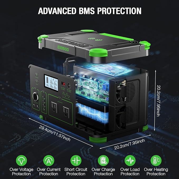 Portable Power Station 500W (Peak 1000W), 519Wh Solar Generator with 2x110V AC Outlets & USB-C PD 60W, 10-Port Power Bank with Wireless Charger for Outdoor Camping, RV Trips, and Home Emergency Backup