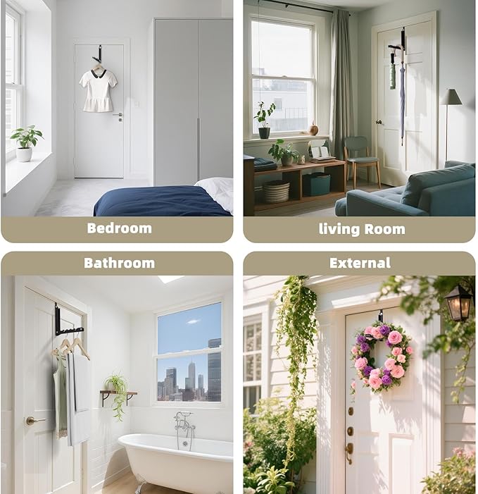 BAKON Over The Door Hooks, Small Space Double Folding Portable Over The Door Drying Rack for Laundry, Bathroom, Bedroom, Travel Storage and Drying (1Pack,Black)