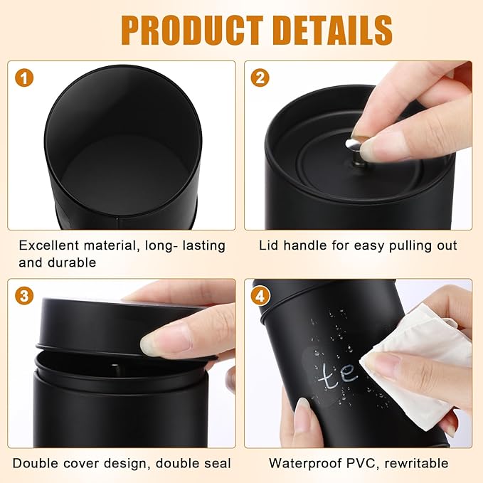 Tanlade 6 Pcs Tea Tin Canisters Airtight Double Lid Metal Storage Containers with Erasable Labels Marker, 14 oz Round Tins for Loose Leaf Tea Coffee Sugar Spice Pantry Organization