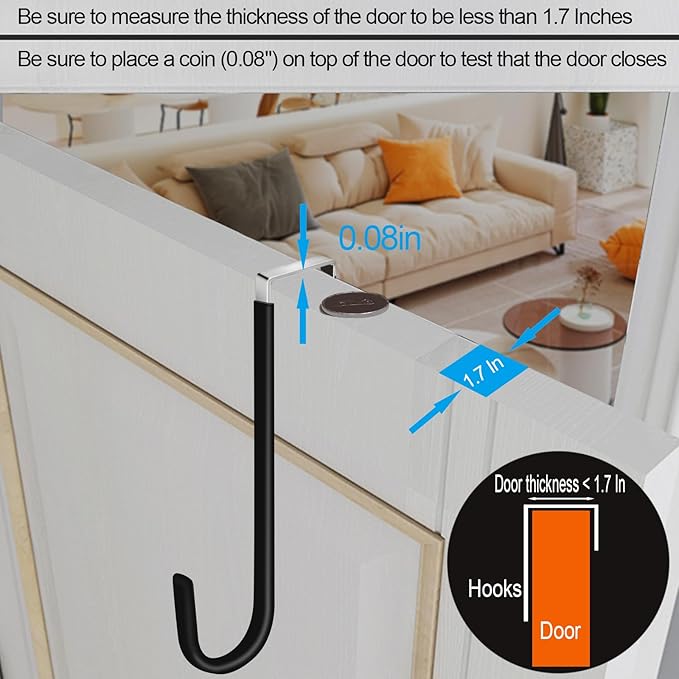 4 Pack Over The Door Hooks, Large Door Hanger Hook, Soft Rubber Surface Prevents Scratches, Door Hook for Bathroom, Living Room, Kitchen Hanging Clothes, Towels, Shoe Bag, Hat(Black)