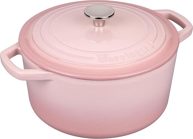 VORRINGARD Enameled Cast Iron Dutch Oven Pot with Lid, for Bread Baking, Round Bread Oven- include Sourdough Bread Baking Supplies set, 4.5QT, Pink