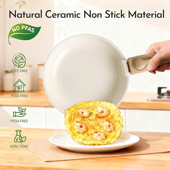 Heapsion 18-Piece Ceramic Nonstick Cookware Set, PFAS/PFOA/PTFE-Free & Non-Toxic Pots and Pans Set with Detachable Handles, Dishwasher Safe & Induction Compatible for Kitchen & RV Cooking
