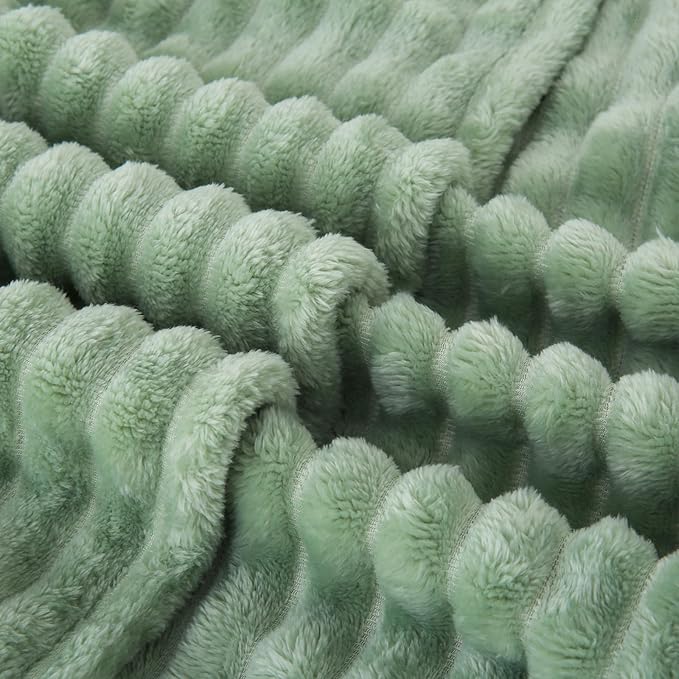 Sage Green Fleece Throw Blanket 108”×90” for Couch Sofa Bed,Super Soft Cozy Plush Microfiber Flannel Blanket with Stripes Design Lightweight for Adults,Woman,Girls
