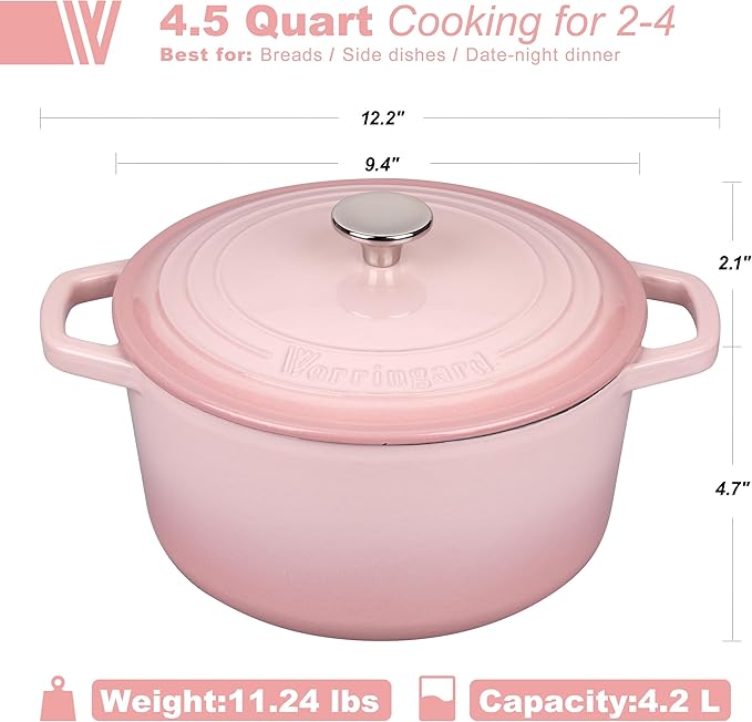 VORRINGARD Enameled Cast Iron Dutch Oven Pot with Lid, for Bread Baking, Round Bread Oven- include Sourdough Bread Baking Supplies set, 4.5QT, Pink