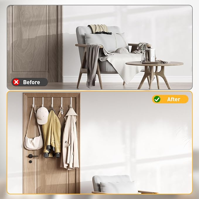 6 Pack Over The Door Hooks, Door Hanger Hook, Towel Hooks for Hanging, Bathroom Hook, Fit 1 3/8" Door, White