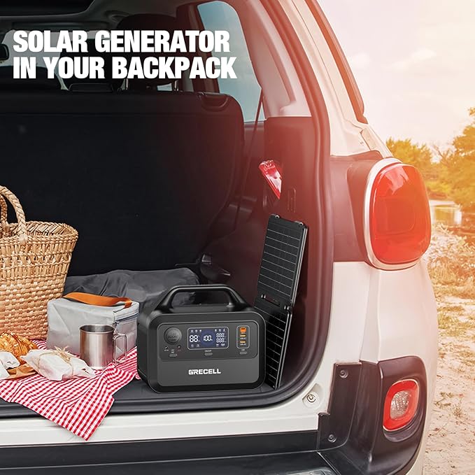 GRECELL Solar Generator with 40W Solar Panel Included,230Wh Portable Power Station 1.5hrs Fast Charging, (600W Surge) AC Outlets, LiFePO4 Battery Backup for Outdoor Camping, Trip, Power Outage