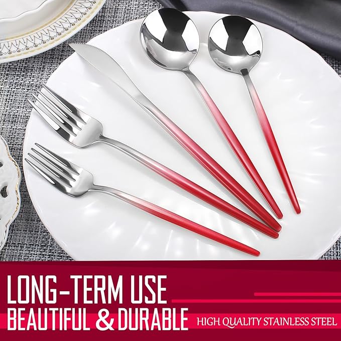 VANVRO Gradient Red Silverware Set, 20-Piece Stainless Steel Flatware Set, Kitchen Dinnerware Set Service for 4, Include Knife/Fork/Spoon, Mirror Polished, Dishwasher Safe