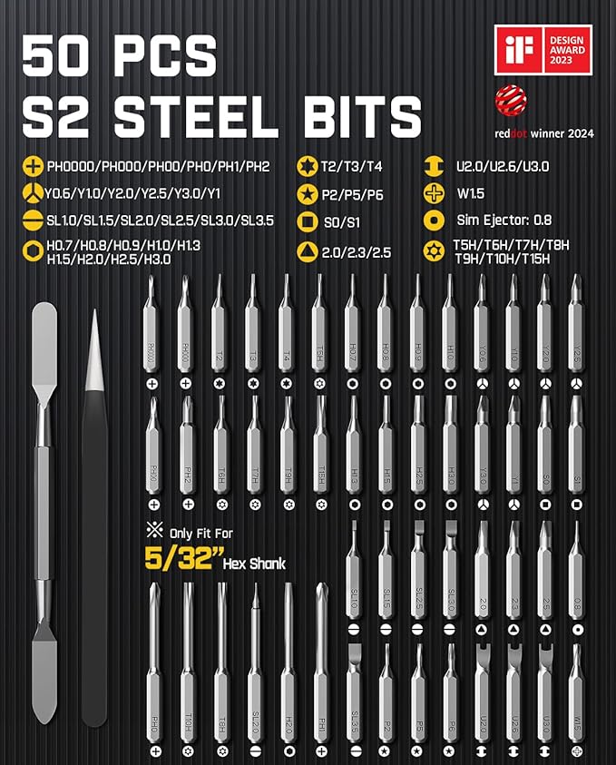 Fanttik E1 Max Electric Screwdriver, Mini Precision Screwdriver Set, 50 Magnetic Bits, Magnetic Storage, 5/32‘’Hex, Repair Tool Kit for Electronics Phone Camera Laptop Watch (White)
