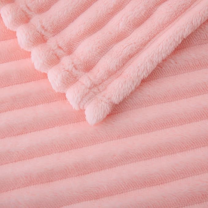 Valentines Day Decorations Light Pink Fleece Throw Blanket 50”×60” for Couch Sofa Bed,Super Soft Cozy Plush Microfiber Flannel Blanket with Stripes Design Lightweight for Adults,Woman,Girls