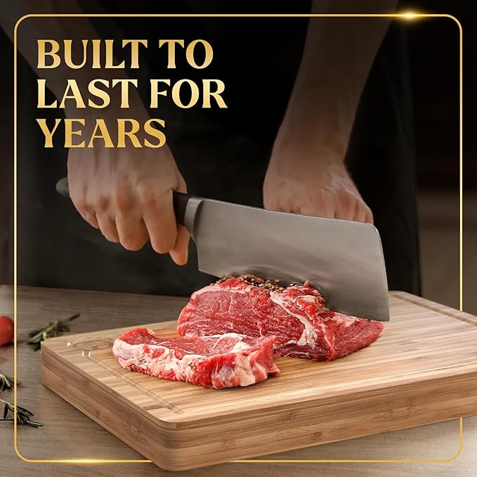 Deer & Oak Premium Solid Wood Cutting Board (15.8 X 11.8 X 1.5 inches) - Extra Thick - Brown with Black Accents - Chopping Board