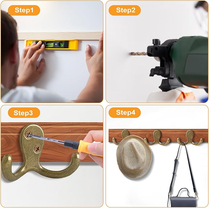 25 Pack Coat Hooks Wall Hooks for Hanging, Heavy Duty Double Prong Metal Hook Wall Mounted for Living Room, Bathroom, Kitchen, Bedroom for Coat, Bag, Scarf, Towel, Hat, Key, Cup (Bronze)