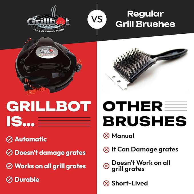 Grillbot Automatic Grill Cleaning Robot with Nylon Brushes, BBQ Grill Cleaner, Grill Brush, Grill Scraper, BBQ Accessories (Black Grillbot + Carry Case)