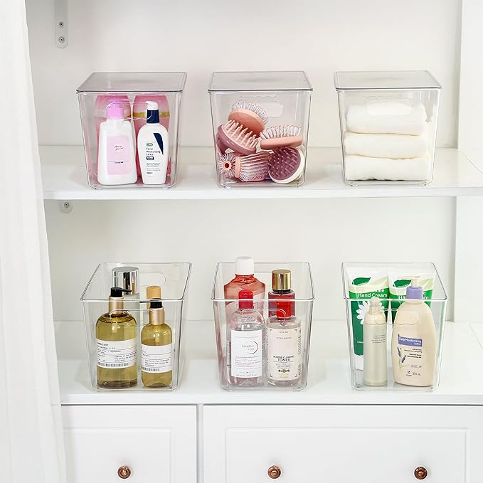 Vtopmart 10 Pack Clear Stackable Storage Bins with Lids,XLarge Plastic Containers with Handle for Pantry Organizer and Storage,Perfect for Kitchen,Fridge,Cabinet, Closet,Bathroom Organization