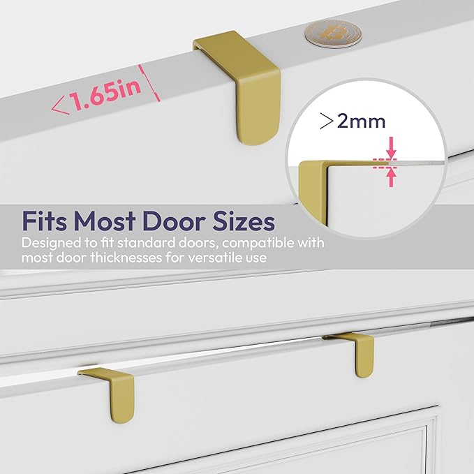 SWTYMIKI Over The Door Hooks Organizer - Multi-Functional Door Hanger with 16 Hooks & 2 Mesh Baskets, Long Coat Rack for Bathroom, Bedroom, Living Room, Home Storage Organizer, Gold