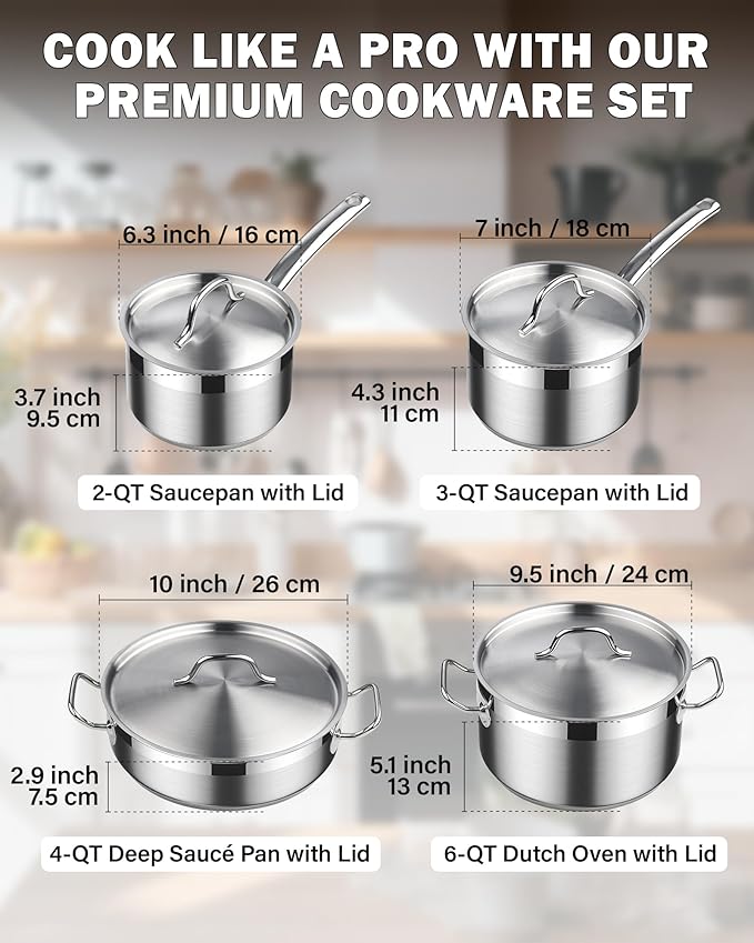 Cooks Standard Kitchen Cookware Sets Stainless Steel, Professional Pots and Pans Include Saucepan, Sauté Pan, Stockpot with Lids, 8-Piece, Silver