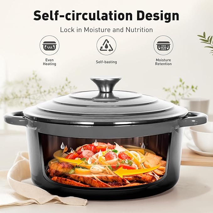 MAISON ARTS 7 Piece Enameled Cast Iron Cookware Set, Induciton Dutch Oven Pot with Lid, Grey Non Toxic Pots and Pans set, PFOA-PFOS Free