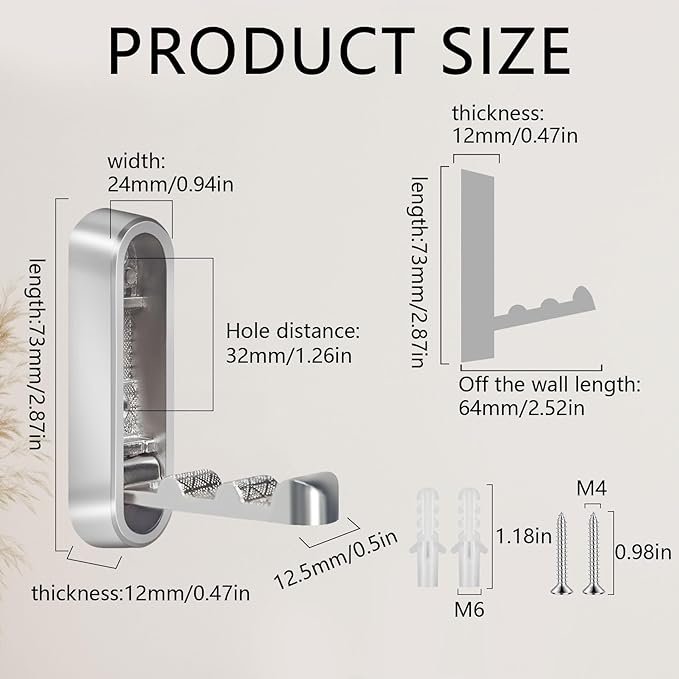 2PCS Foldable Wall Hooks, Heavy Duty Zinc Alloy Folding Wall Hooks,Folding Coat Hooks, Flip Down Hook for Hanging Coats, Bags, Hats, Cooking Utensil, Bathrobes, Keys (Silver)