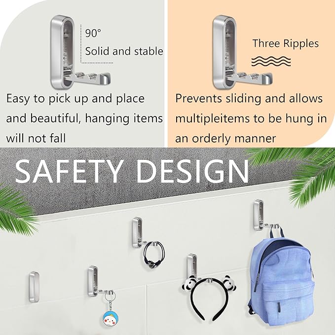 2PCS Foldable Wall Hooks, Heavy Duty Zinc Alloy Folding Wall Hooks,Folding Coat Hooks, Flip Down Hook for Hanging Coats, Bags, Hats, Cooking Utensil, Bathrobes, Keys (Silver)
