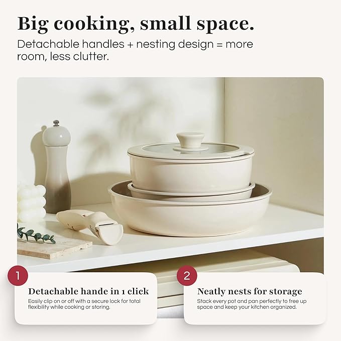 GOURMETIFIC® Pots and Pans Cookware Set [11 PIECES] - Non Toxic Ceramic Coated Cooking Ware - Induction, Gas & Oven Kitchenware - Non Stick Pot & Pan with Removable Handles & Stackable (Lavender)